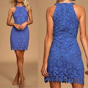 New Lulus Love Poem Blue Lace Mini Dress Women's Size Small NWT